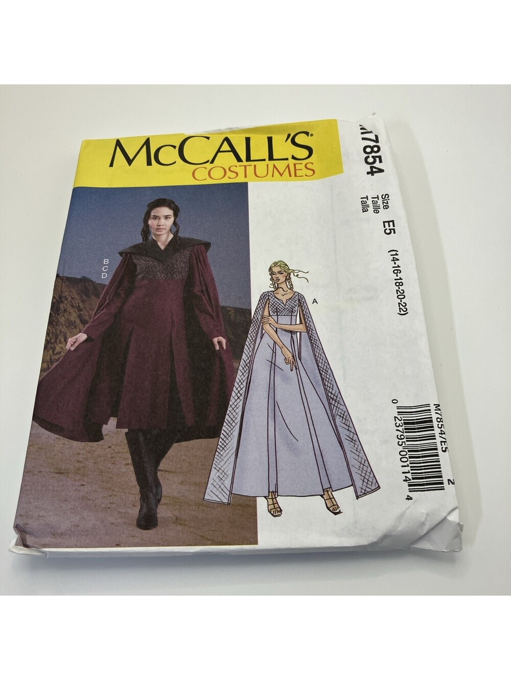 McCalls Costume M7854 Cosplay Renaissance Dress, Cloak  Uncut Pattern Sz 14-22